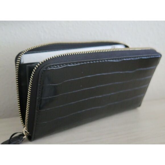 DKNY Black Croc Embossed PU Leather Vela Large Zip Around Wallet $128 - Picture 11 of 12